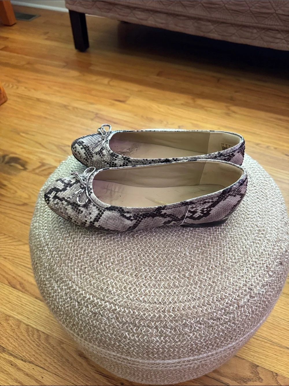 Clarks Snake-Print Ballet Flats in Taupe and Black